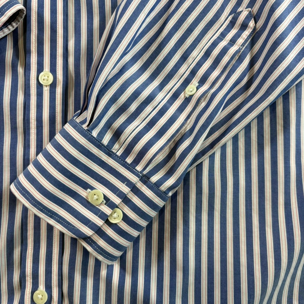Charles Tyrwhitt Button Down Mens L Blue Striped Non-Iron Classic Fit Shirt - Picture 6 of 8